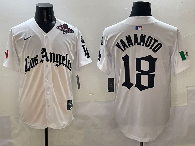 Men Los Angeles Dodgers 18 Yamamoto White Five generations Joint Name 2025 Nike MLB Jersey style 7